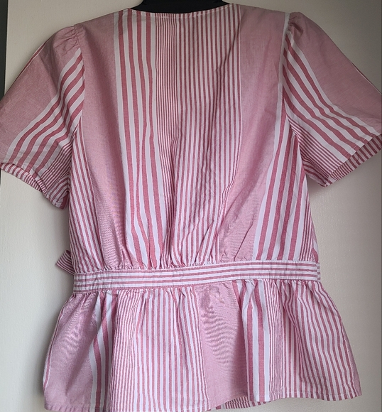 Madewell Cotton Read and White Strip Short Sleeve Wrap top Side Tie Size S - Picture 10 of 11